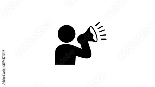 Human with Megaphone Symbol for Marketing and Communication. Megaphone Announcement Icon, Person Making Public Speech.