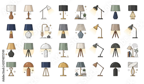 Schilderij op canvas A diverse collection of table lamps and floor lamps in various styles and design