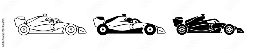 Naklejka premium Formula 1 Race Cars, Speeding Vehicles, Motorsport Icons, Vector Graphics Set
