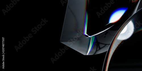 Obraz na płótnie Abstract 3d render of a dark, glossy, curved geometric shape with chromatic aber