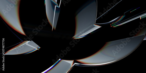 Foto Abstract 3d digital art composition with metallic curved shapes and chromatic ab