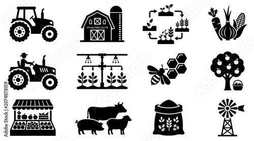 Farm icons and rural agricultural symbols.