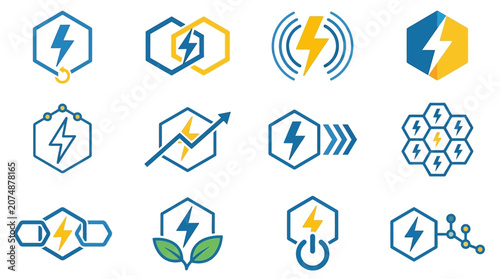 Electricity icons and energy symbols.
