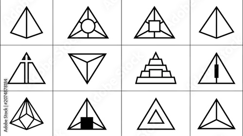 Geometric shapes pyramid triangle forms.