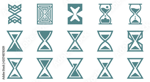 Teal hourglass icons on white background.
