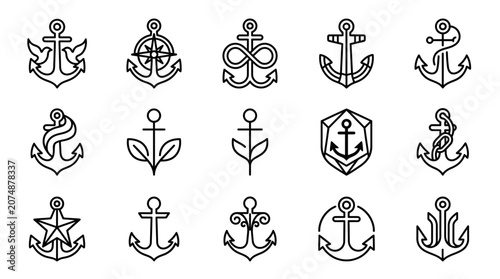 Various nautical anchor icons and symbols.