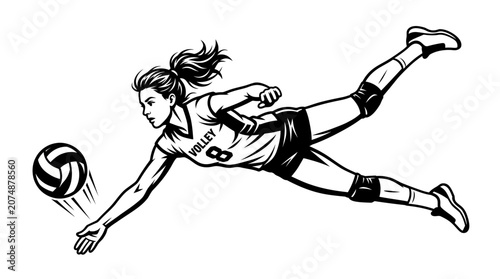 Vászonkép Female volleyball player in mid-air spike.