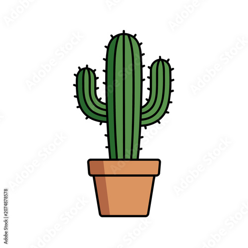 Flat illustration of cactus in terracotta pot