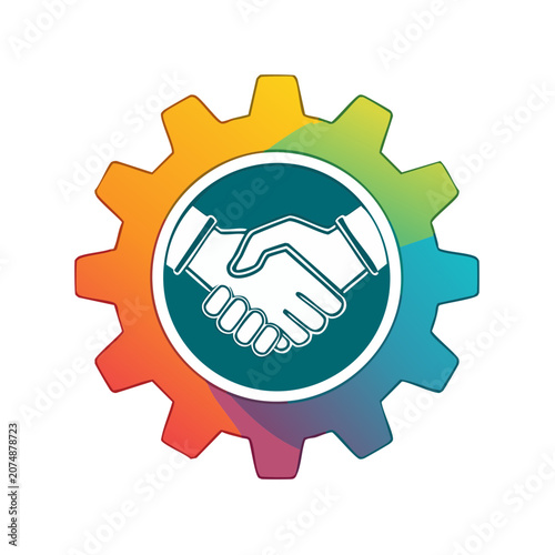 Handshake inside colorful gear icon