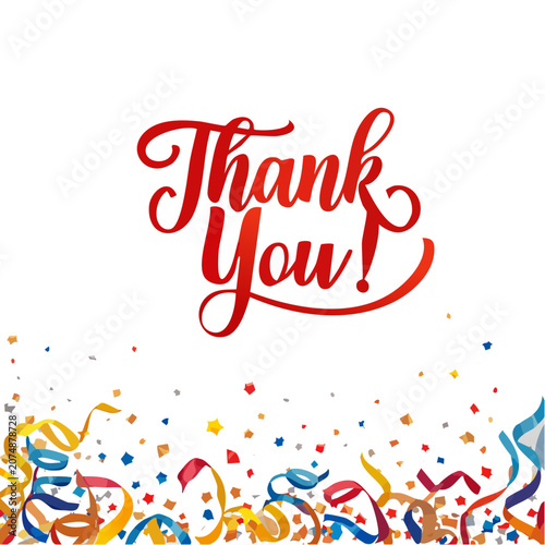 Handwritten Thank You Text with Confetti and Streamers
