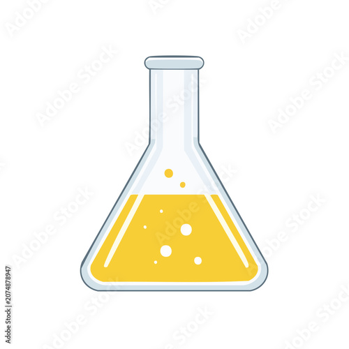 Yellow liquid in Erlenmeyer flask vector illustration