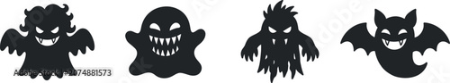 Valokuva Halloween day creatures vampire ghost werewolf bat silhouettes