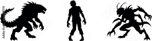 Foto Halloween day creatures silhouettes werewolf zombie and monster