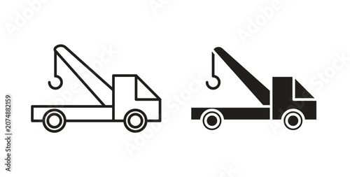 Foto Tow truck icon line style collection. Simple black solid icons