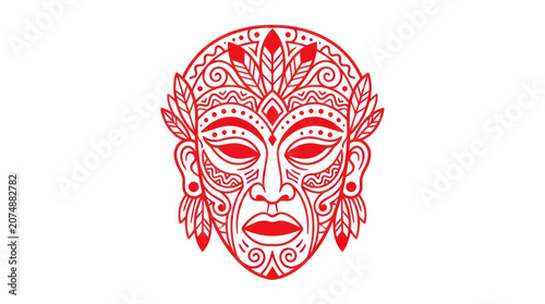 Bild auf Leinwand Red Tribal Mask Illustration - African Culture and Ritual Symbol