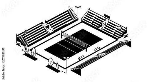 Fotografie Black and white illustration of a wrestling ring.