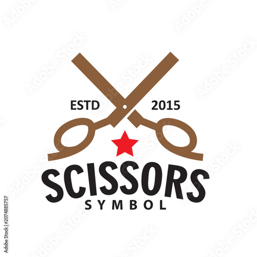 Vintage scissors logo, crossed barber scissors with minimalist emblem classic badge style vector design illustration for branding, signage, labels