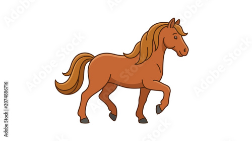 Obraz na plátně Brown Horse Cartoon Illustration, Walking Animal, Isolated on White Background
