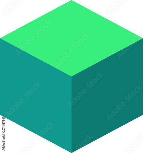 A minimalist emerald green isometric 3D cube isolated on a white background for digital illustration
