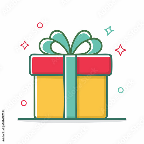Gift Box with Ribbon and Sparkles Icon