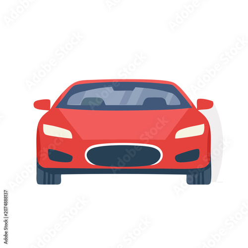 Red sports car front view flat vector illustration