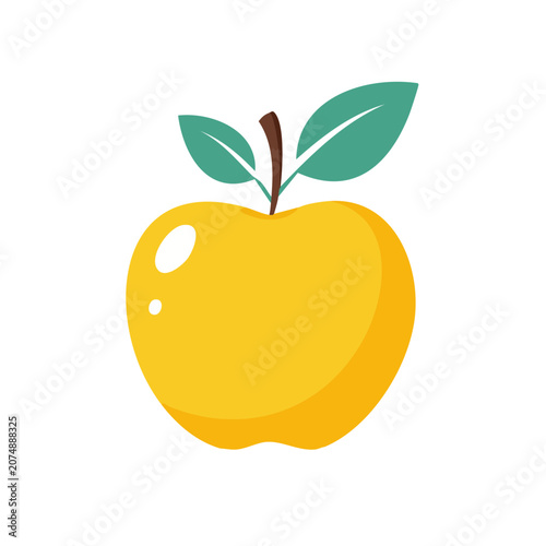 Yellow apple with green leaves vector illustration