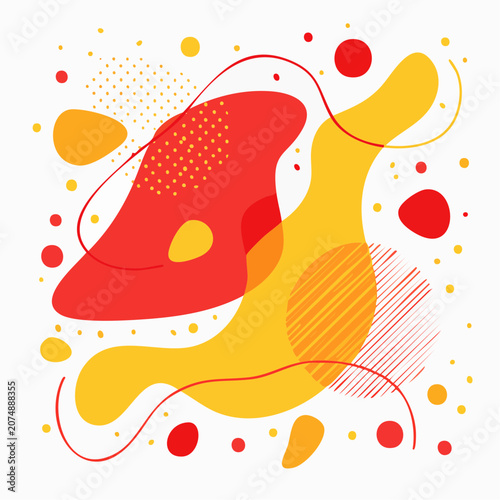 Abstract Fluid Shapes with Red and Yellow Colors