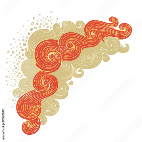 Abstract red and gold swirling wave vector illustration