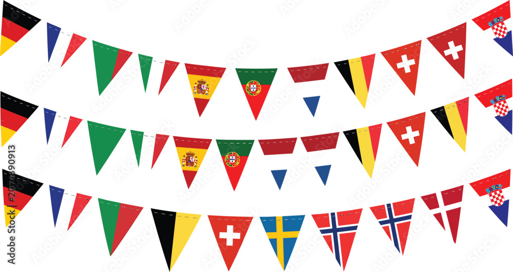 Obraz premium European country flags on pennants vector illustration with transparent background