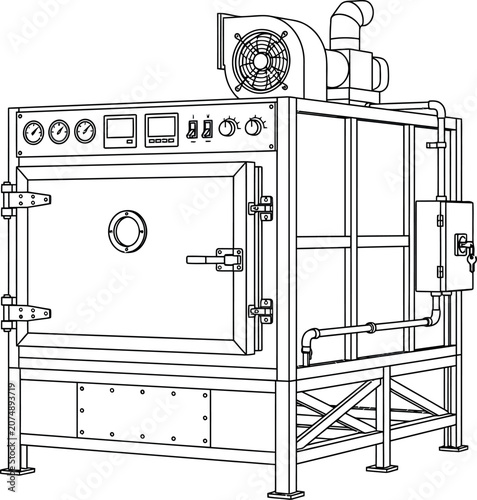 A detailed line drawing of an industrial drying oven or heating chamber.
