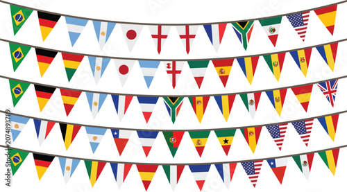 International pennant banners colorful flags on white background