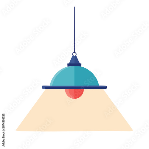 Flat vector illustration of a pendant lamp with light beam