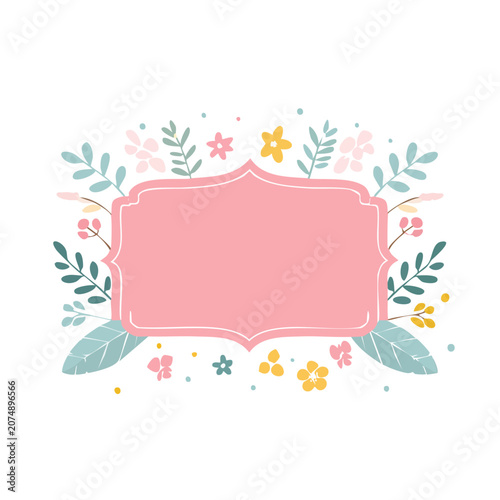 Flat vector illustration of pink gift box with ribbon and flowers