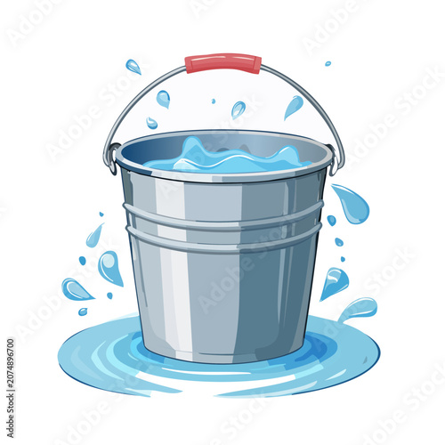 Metal bucket with water and splash illustration