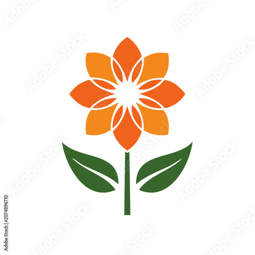 Orange flower with green leaves vector illustration