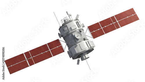 A satellite with solar panels deployed in space for energy generation