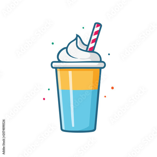 Flat illustration of a milkshake in a cup with straw