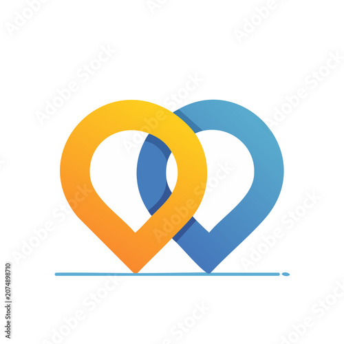 Interlocking Hearts Icon in Flat Design