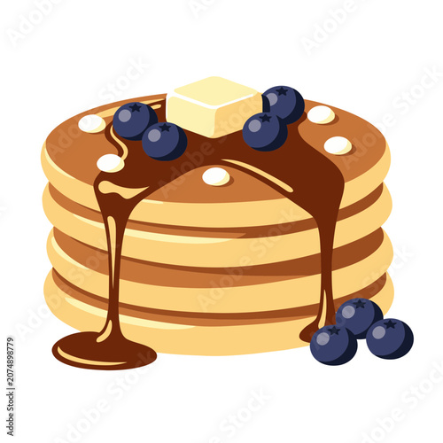 Stack of Pancakes with Syrup, Blueberries, and Butter
