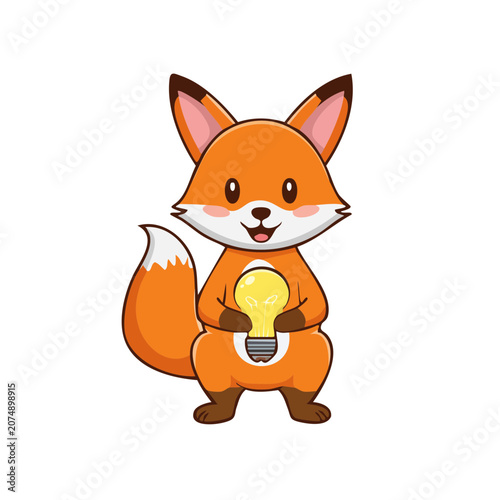 Cartoon fox holding a glowing light bulb