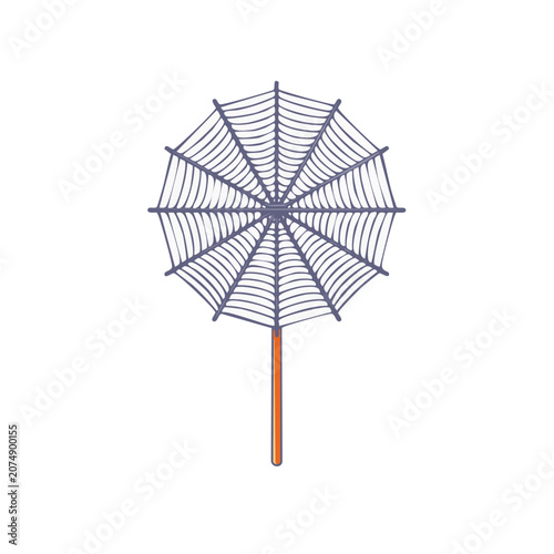 Flat illustration of an open umbrella with wooden handle