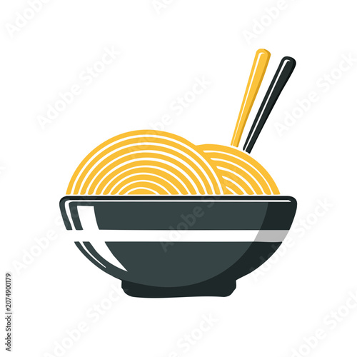 Flat illustration of noodle bowl with chopsticks