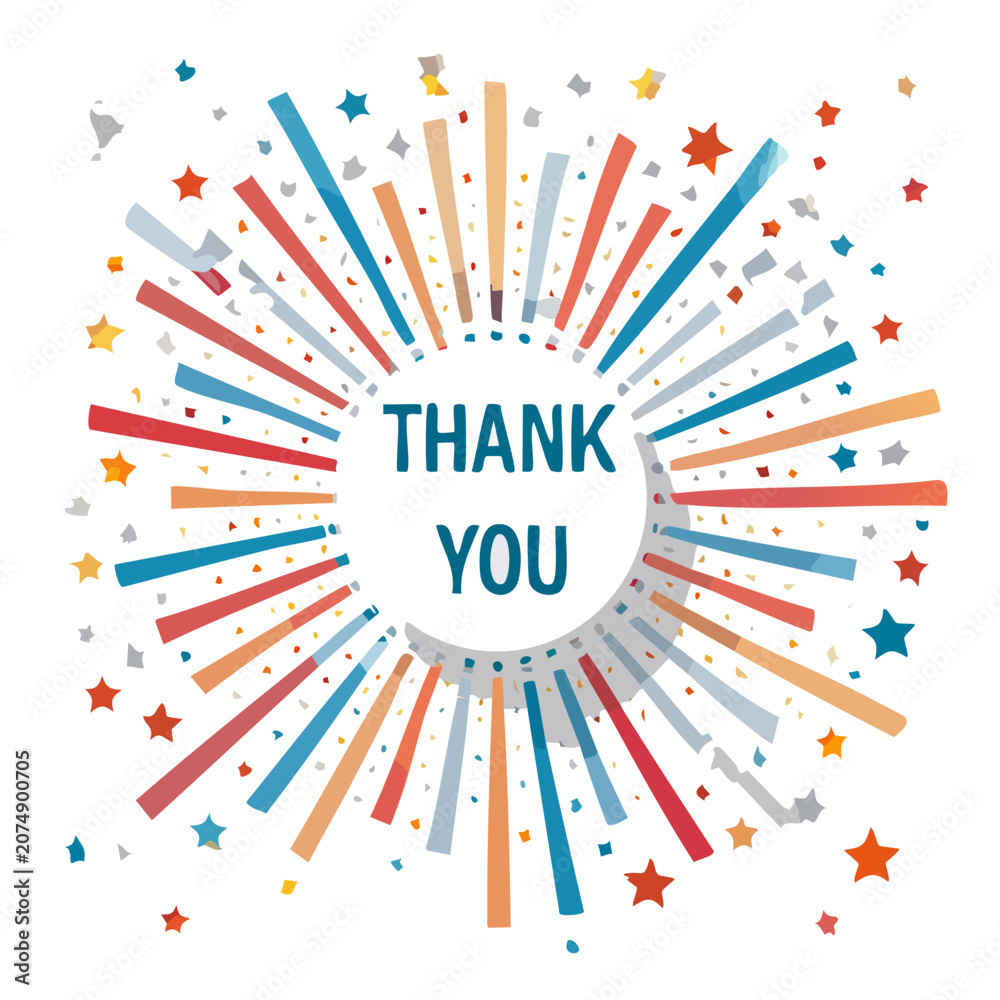 Fototapeta premium Thank You Text with Fireworks and Confetti Vector