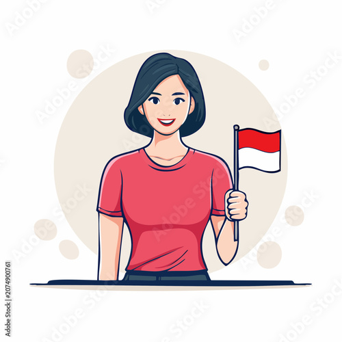 Woman holding the Indonesian flag
