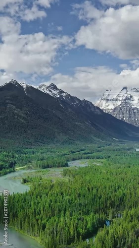 Aerial view over a mountain forest, Canada