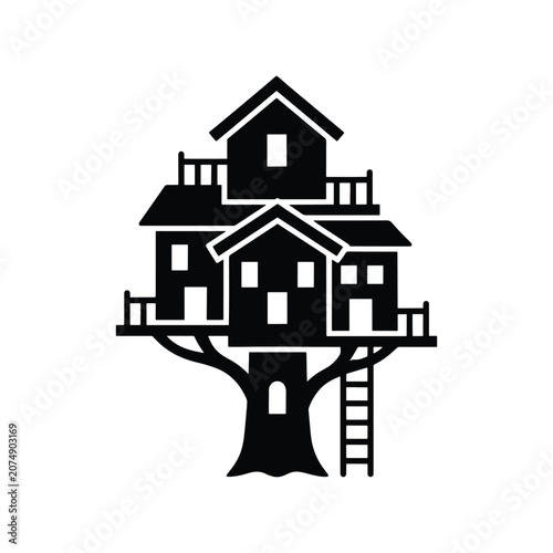 Treehouse Wooden Architecture Solid Silhouette Icon Design Collection