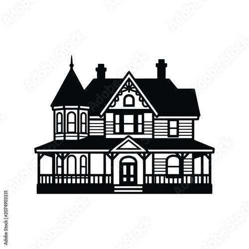 Victorian House Residential Architecture Solid Silhouette Icon Design Collection