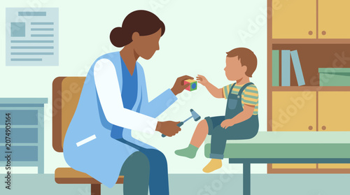 Photos Doctor Checking Reflexes and Motor Skills of Toddler