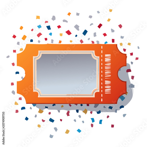 Orange movie ticket with confetti illustration