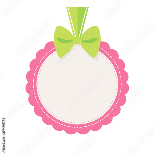 Pink scalloped frame with green ribbon bow vector